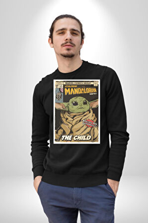 Star Wars Mandalorian  Erkek Kadın Unisex Dijital Baskılı Siyah Sweatshirt