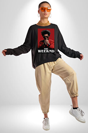 The Weeknd Erkek Kadın Unisex Dijital Baskılı Siyah Sweatshirt