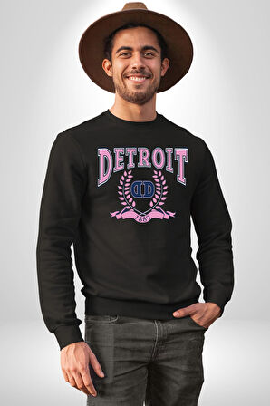Detroit Kampüs Erkek Kadın Unisex Dijital Baskılı Siyah Sweatshirt