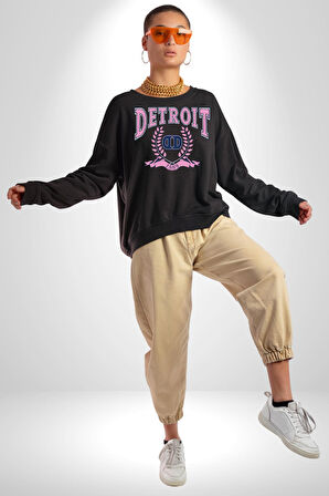 Detroit Kampüs Erkek Kadın Unisex Dijital Baskılı Siyah Sweatshirt