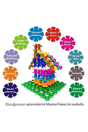 Masterflakes Eğitici Kilitli Diskler Stem Eğitimi Uyumlu 5 Renk 300 Parça Yapı Oyuncak Seti Flakes
