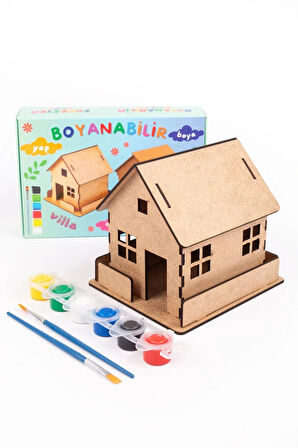 Eğitici Ahşap Oyuncak Ev Boyama Seti, Ahşap Boyama Evi, Ahşap Oyuncak Yapboz Ev