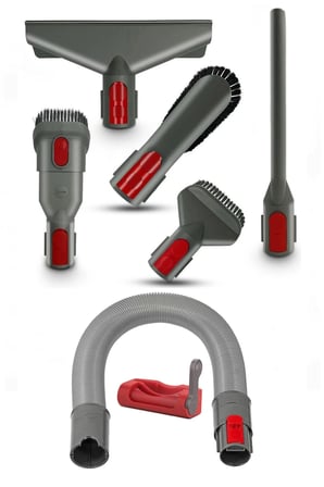Dyson V7 V8 V10 V11 V15 Uyumlu Mega Pro Plus Temizlik Seti - Esnek Hortum + 5 Başlık + Tetik Kilidi