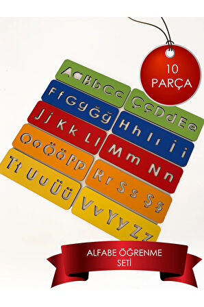 Ahşap Çocuk Montessori - Alfabe Öğrenme Seti - 5 Renkli El Kası Geliştirme 10 Parça