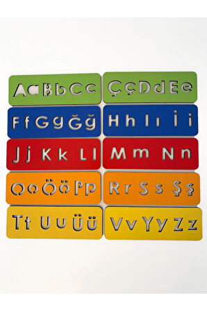 Ahşap Çocuk Montessori - Alfabe Öğrenme Seti - 5 Renkli El Kası Geliştirme 10 Parça