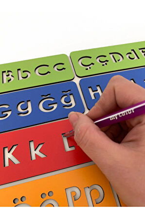 Ahşap Çocuk Montessori - Alfabe Öğrenme Seti - 5 Renkli El Kası Geliştirme 10 Parça