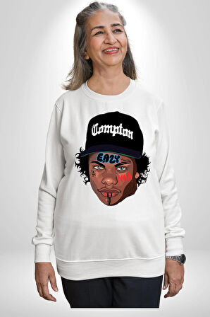 Hip Hop Kültürü Eazy Compton Erkek Kadın Unisex Dijital Baskılı Beyaz Sweatshirt