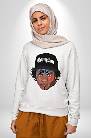 Hip Hop Kültürü Eazy Compton Erkek Kadın Unisex Dijital Baskılı Beyaz Sweatshirt