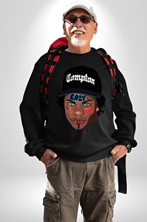 Hip Hop Kültürü Eazy Compton Erkek Kadın Unisex Dijital Baskılı Siyah Sweatshirt