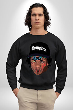 Hip Hop Kültürü Eazy Compton Erkek Kadın Unisex Dijital Baskılı Siyah Sweatshirt