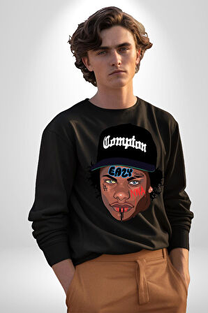 Hip Hop Kültürü Eazy Compton Erkek Kadın Unisex Dijital Baskılı Siyah Sweatshirt