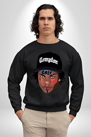 Hip Hop Kültürü Eazy Compton Erkek Kadın Unisex Dijital Baskılı Siyah Sweatshirt