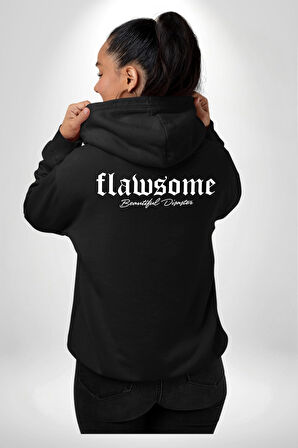Kusurlu Yazılı Erkek Kadın Siyah Ön Sırt Baskılı Kapüşonlu Sweatshirt Hoodie