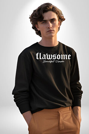 Kusurlu Yazılı Erkek Kadın Unisex Dijital Baskılı Siyah Sweatshirt