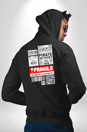 Korsan Aktivist Kırılgan İnsan Kargo Erkek Kadın Siyah Ön Sırt Baskılı Kapüşonlu Sweatshirt Hoodie
