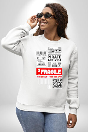 Korsan Aktivist Kırılgan İnsan Kargo Erkek Kadın Unisex Dijital Baskılı Beyaz Sweatshirt