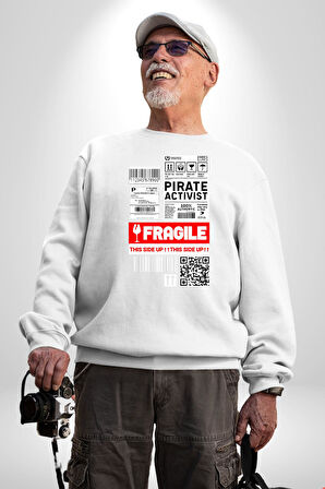 Korsan Aktivist Kırılgan İnsan Kargo Erkek Kadın Unisex Dijital Baskılı Beyaz Sweatshirt