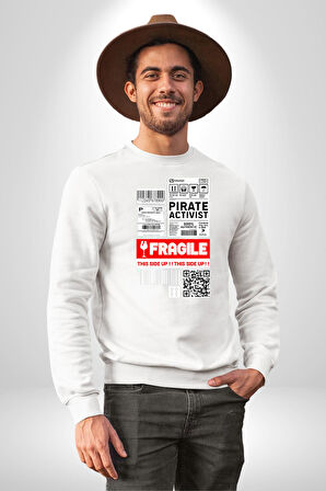 Korsan Aktivist Kırılgan İnsan Kargo Erkek Kadın Unisex Dijital Baskılı Beyaz Sweatshirt