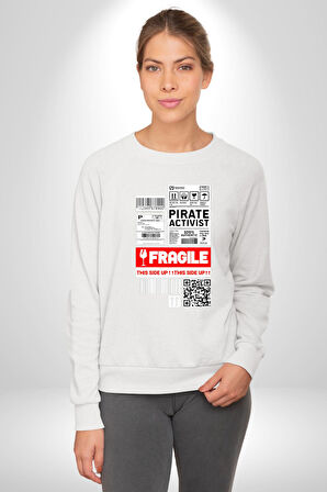 Korsan Aktivist Kırılgan İnsan Kargo Erkek Kadın Unisex Dijital Baskılı Beyaz Sweatshirt
