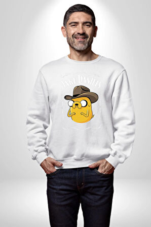 Pop Kültür Jake Daniel's Adventure Time Logo Erkek Kadın Unisex Dijital Baskılı Beyaz Sweatshirt