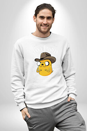 Pop Kültür Jake Daniel's Adventure Time Logo Erkek Kadın Unisex Dijital Baskılı Beyaz Sweatshirt
