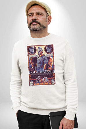 Gladiator Russel Crowe Desenli Erkek Kadın Unisex Dijital Baskılı Beyaz Sweatshirt