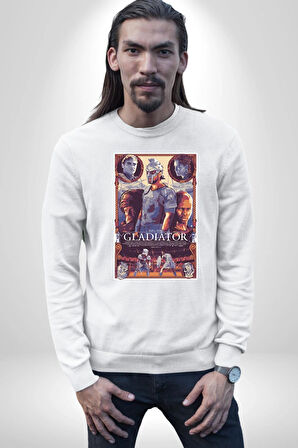 Gladiator Russel Crowe Desenli Erkek Kadın Unisex Dijital Baskılı Beyaz Sweatshirt