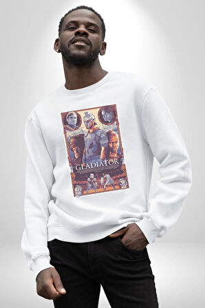 Gladiator Russel Crowe Desenli Erkek Kadın Unisex Dijital Baskılı Beyaz Sweatshirt