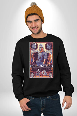 Gladiator Russel Crowe Desenli Erkek Kadın Unisex Dijital Baskılı Siyah Sweatshirt
