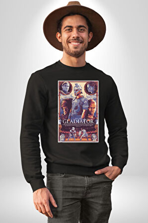 Gladiator Russel Crowe Desenli Erkek Kadın Unisex Dijital Baskılı Siyah Sweatshirt