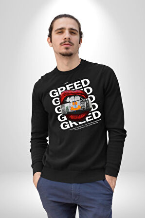 Dudak Dolar Açgözlülük Simgesi Erkek Kadın Unisex Dijital Baskılı Siyah Sweatshirt