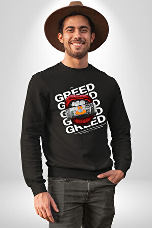 Dudak Dolar Açgözlülük Simgesi Erkek Kadın Unisex Dijital Baskılı Siyah Sweatshirt