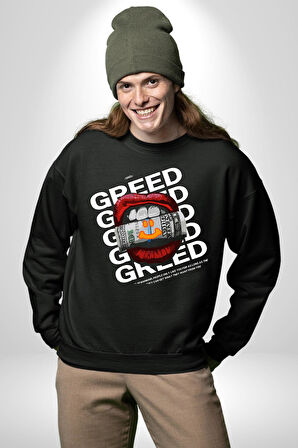 Dudak Dolar Açgözlülük Simgesi Erkek Kadın Unisex Dijital Baskılı Siyah Sweatshirt