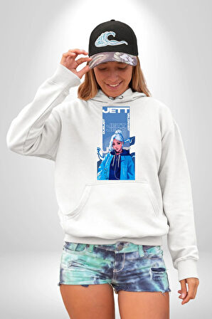 Valorant Jett Fan Art Tişört Tasarımı Erkek Kadın Beyaz Dijital Baskılı Kapüşonlu Sweatshirt Hoodie