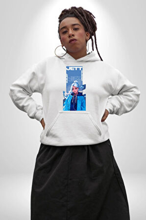 Valorant Jett Fan Art Tişört Tasarımı Erkek Kadın Beyaz Dijital Baskılı Kapüşonlu Sweatshirt Hoodie