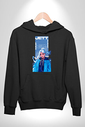 Valorant Jett Fan Art Tişört Tasarımı Erkek Kadın Siyah Dijital Baskılı Kapüşonlu Sweatshirt Hoodie