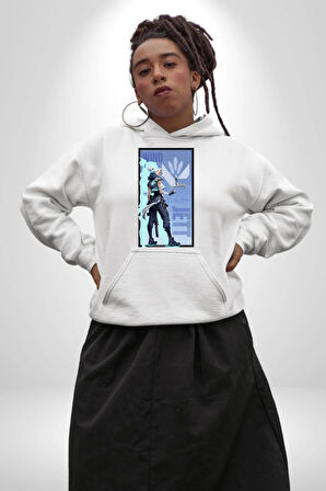 Gamerlara Özel Valorant Jett Tasarım Erkek Kadın Beyaz Dijital Baskılı Kapüşonlu Sweatshirt Hoodie