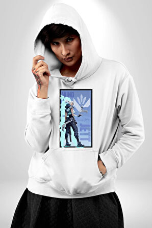 Gamerlara Özel Valorant Jett Tasarım Erkek Kadın Beyaz Dijital Baskılı Kapüşonlu Sweatshirt Hoodie