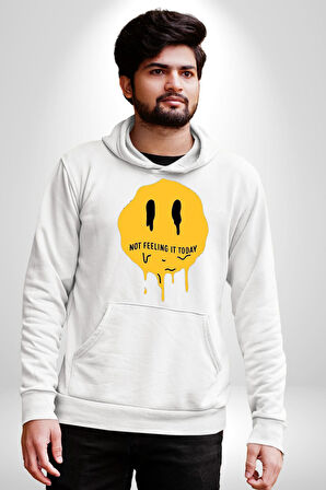 Eriyen Emoji Bugün Hissetmiyorum Erkek Kadın Beyaz Dijital Baskılı Kapüşonlu Sweatshirt Hoodie