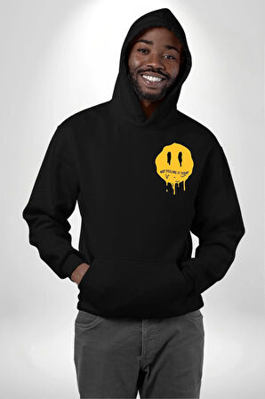 Eriyen Emoji Bugün Hissetmiyorum Erkek Kadın Siyah Ön Sırt Baskılı Kapüşonlu Sweatshirt Hoodie