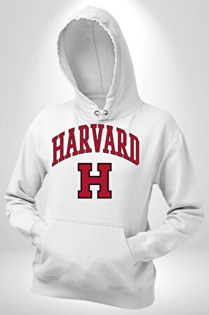 Harverd Üniversitesi Erkek Kadın Beyaz Dijital Baskılı Kapüşonlu Sweatshirt Hoodie
