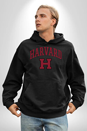 Harverd Üniversitesi Erkek Kadın Siyah Dijital Baskılı Kapüşonlu Sweatshirt Hoodie