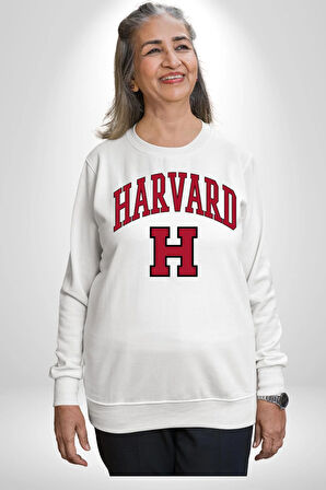 Harverd Üniversitesi Erkek Kadın Unisex Dijital Baskılı Beyaz Sweatshirt