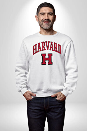 Harverd Üniversitesi Erkek Kadın Unisex Dijital Baskılı Beyaz Sweatshirt