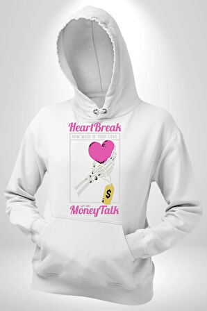 Kalp Kırıklığı Aşkın Ne Kadar?Para Konuşalım? Erkek Kadın Beyaz Dijital Baskılı Kapüşonlu Sweatshirt Hoodie