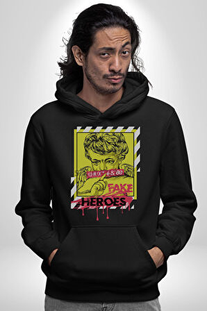 Aşk Meleği Sahte Melek Sus Erkek Kadın Siyah Dijital Baskılı Kapüşonlu Sweatshirt Hoodie