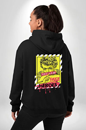 Aşk Meleği Sahte Melek Sus Erkek Kadın Siyah Ön Sırt Baskılı Kapüşonlu Sweatshirt Hoodie