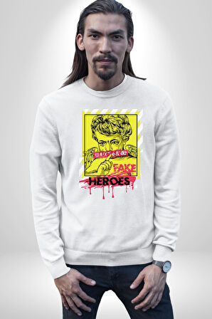 Aşk Meleği Sahte Melek Sus Erkek Kadın Unisex Dijital Baskılı Beyaz Sweatshirt