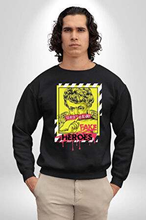 Aşk Meleği Sahte Melek Sus Erkek Kadın Unisex Dijital Baskılı Siyah Sweatshirt