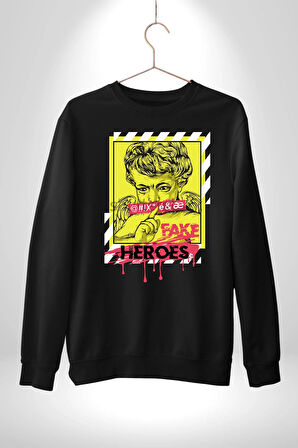 Aşk Meleği Sahte Melek Sus Erkek Kadın Unisex Dijital Baskılı Siyah Sweatshirt